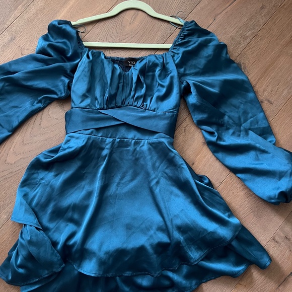 VICI SATIN COCKTAIL DRESS TEAL - Picture 1 of 8